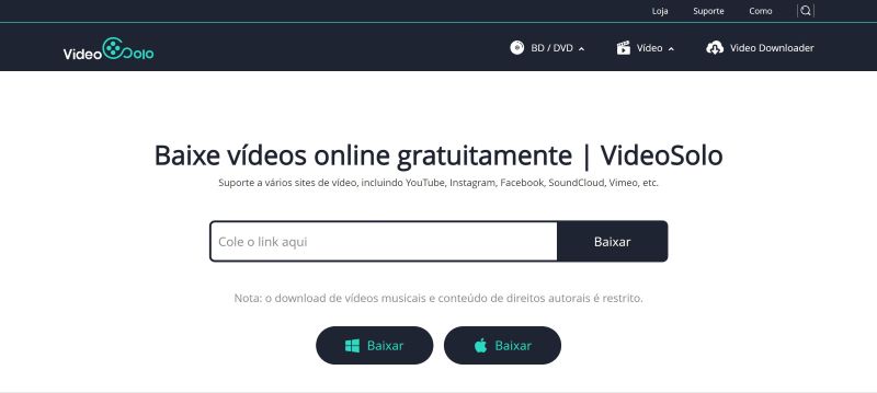 Baixar vídeo online VideoSolo