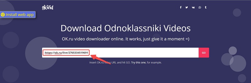 Coller le lien sur Download Odnoklassniki Videos