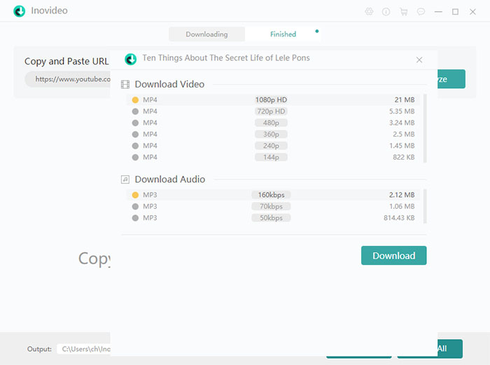 VideoSolo Inovideo Choose Format to Download