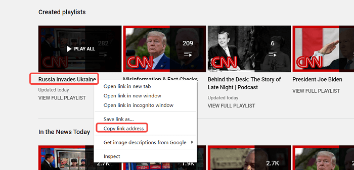 Copy CNN Playlist URL