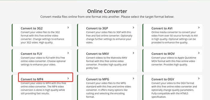 Click the Mode of Converting to MP4 with Online Converter