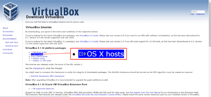 VirtualBox Download Page
