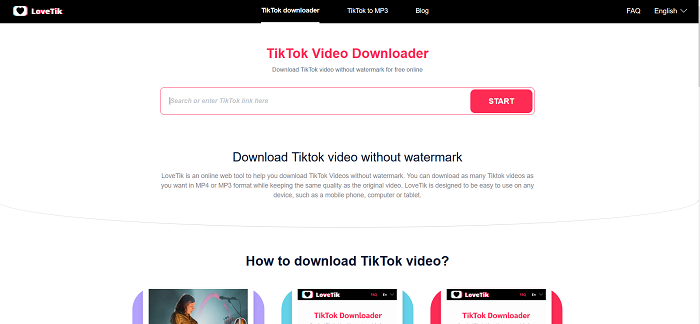 LoveTik TikTok to MP4 Downloader Homepage 